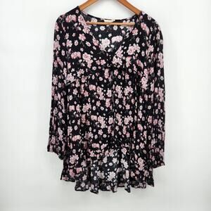 Easel Los Angeles Black Floral High Low Cardigan - Large